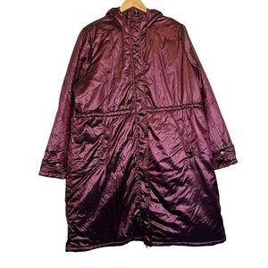 Torrid Metallic Hooded Long Puffer Coat in Plum